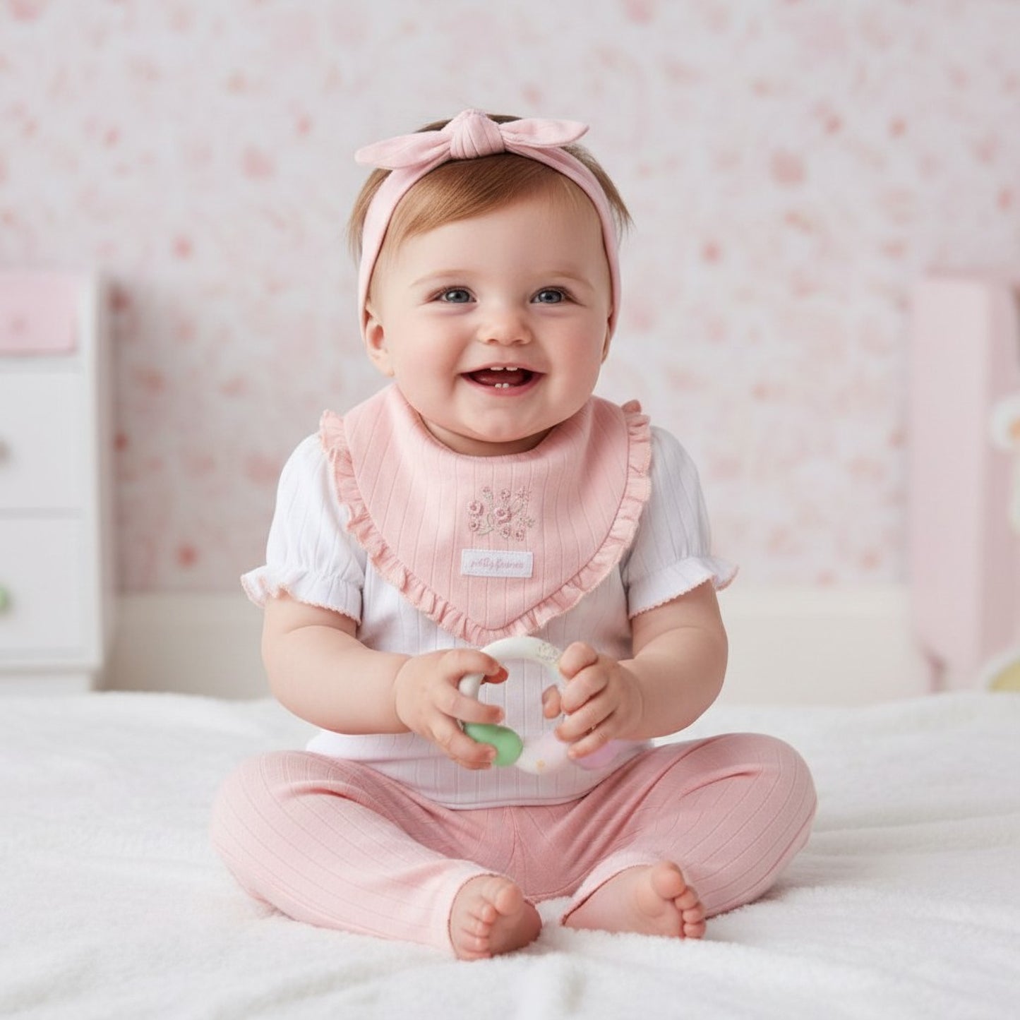 Baby Girls Pink Ribbed Leggings Set