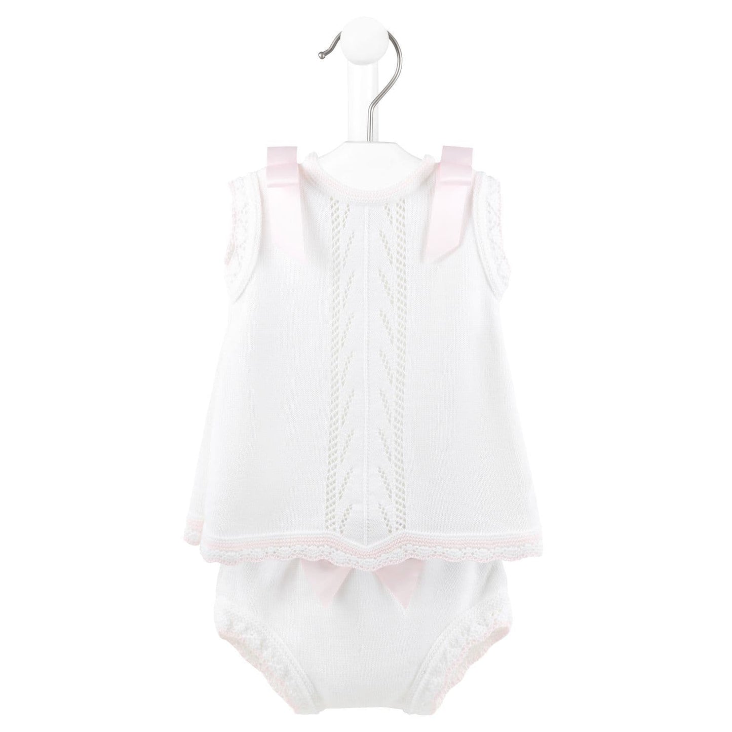 Baby Girls Dandelion White Pink Knitted Dress Set