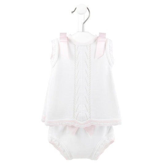 Baby Girls Dandelion White Pink Knitted Dress Set