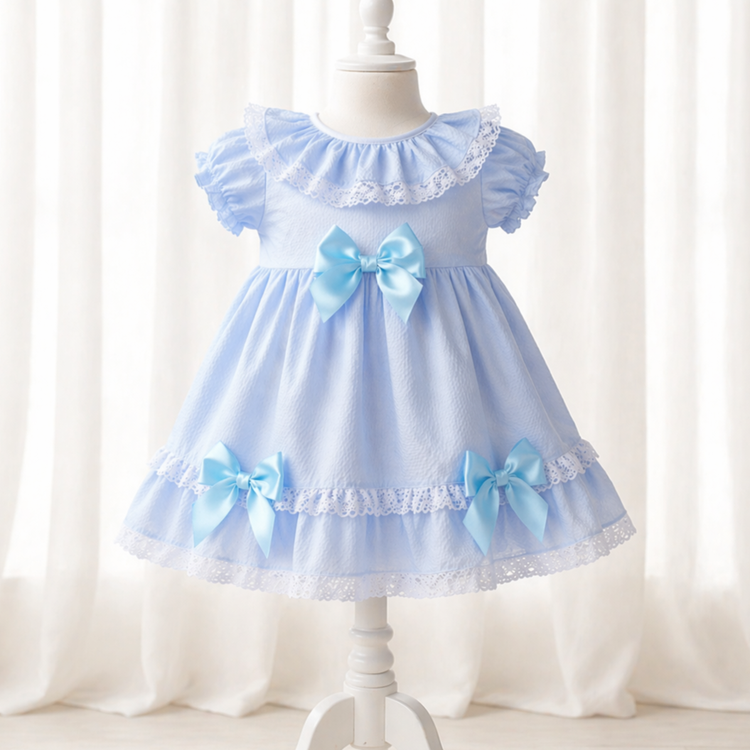 Baby Girls Spanish Ribbon Bow Dress Pink Blue