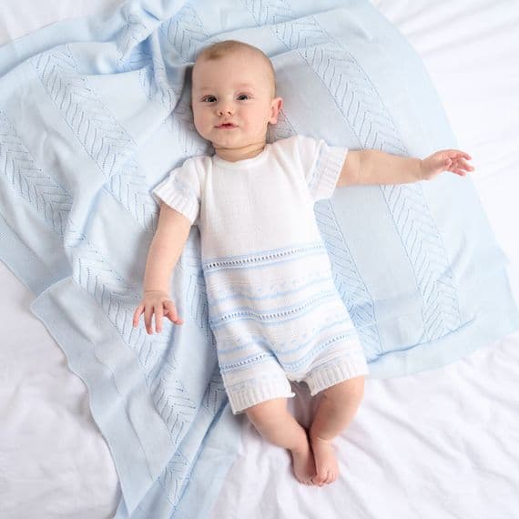 Baby Boys White/Blue Knitted Romper