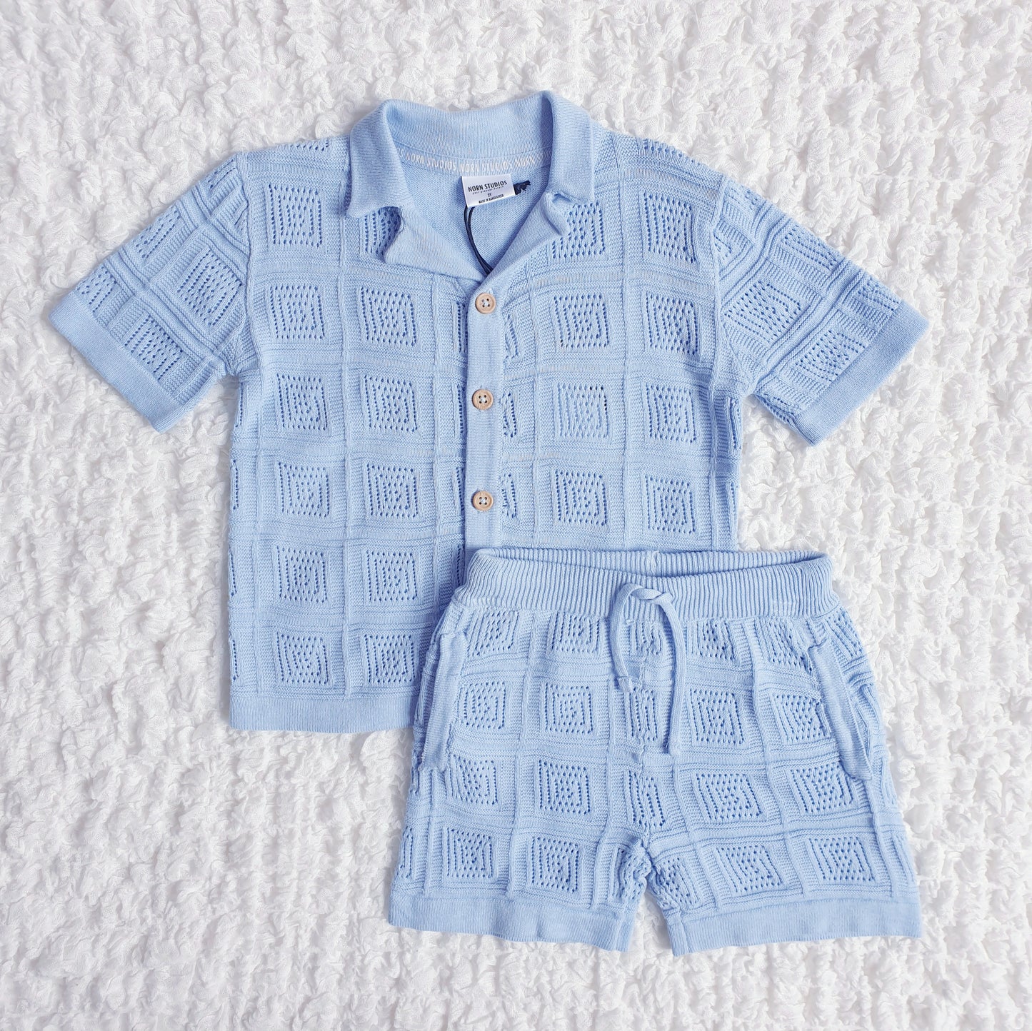 Boys Blue Knitted Shorts Set