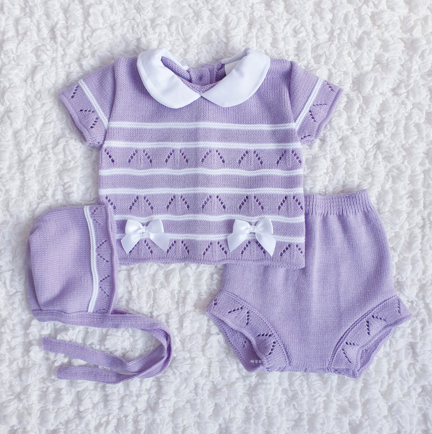 Baby Girls Lilac Spanish Knitted 3 Piece Jam Pants Set
