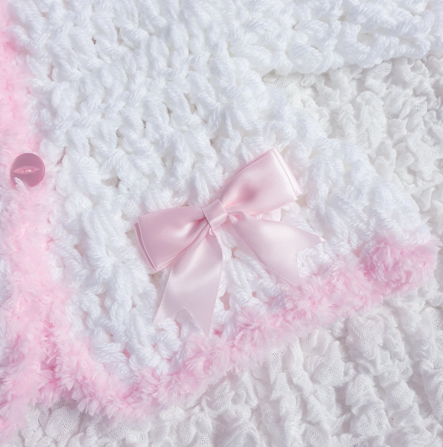 Baby Girls White/Pink Hand Knitted Cardigan & Hat