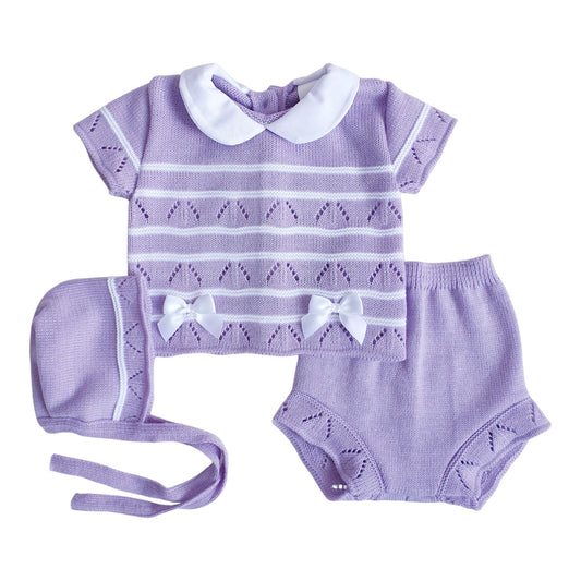 Baby Girls Lilac Spanish Knitted 3 Piece Jam Pants Set