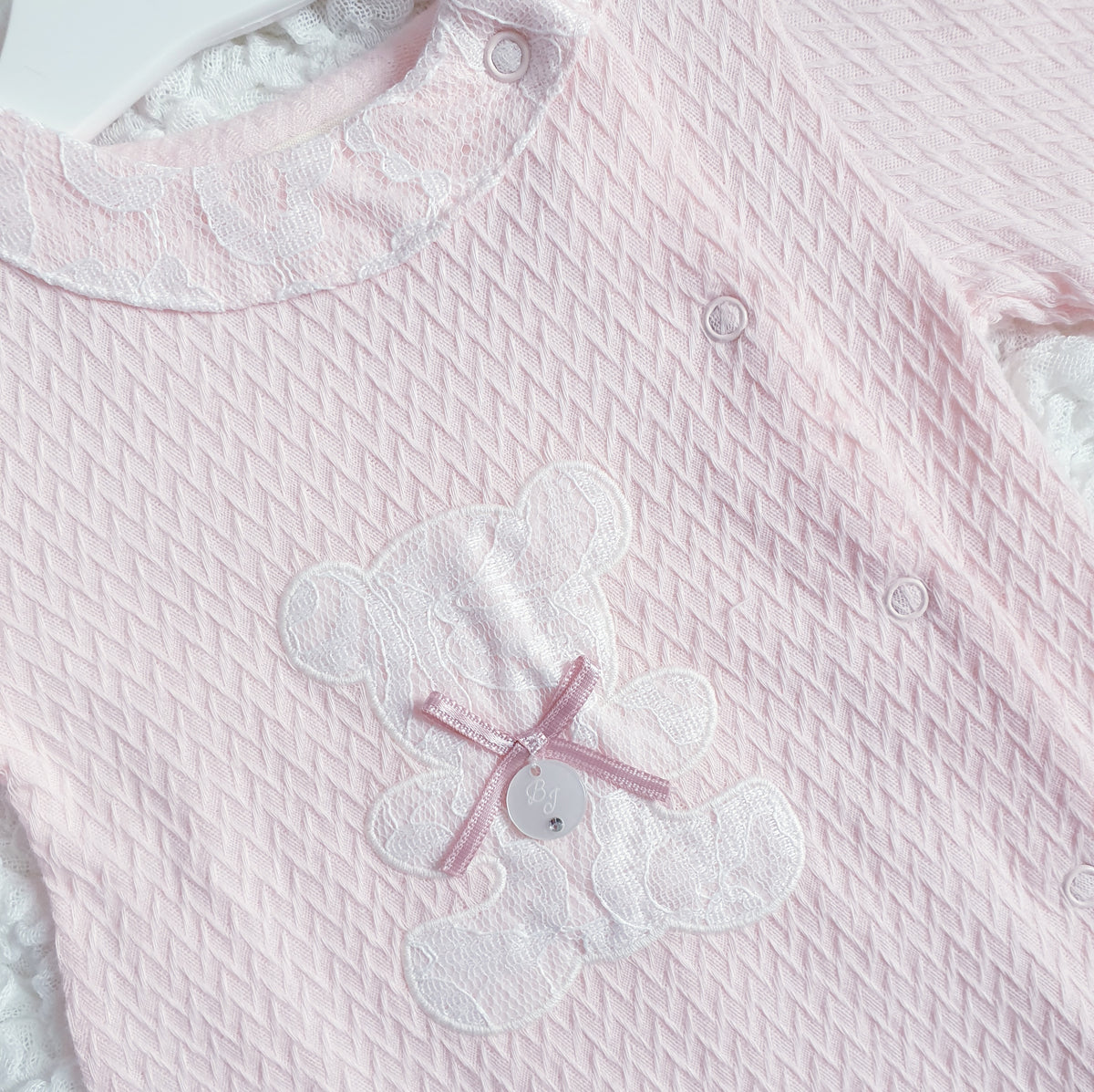 Baby Girls Pink Lace Teddy Babygrow & Hat