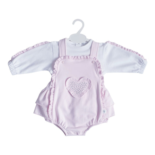 Baby Girls Pink Diamante Heart Romper Set