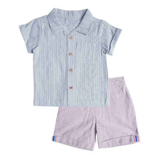 Boys Sage Green Shirt & Shorts Set