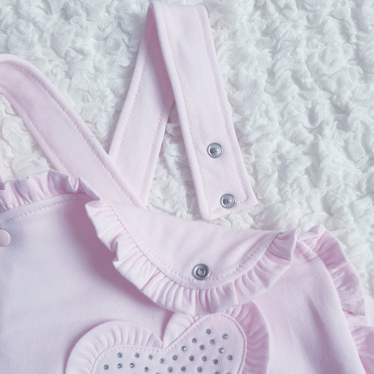 Baby Girls Pink Diamante Heart Romper Set