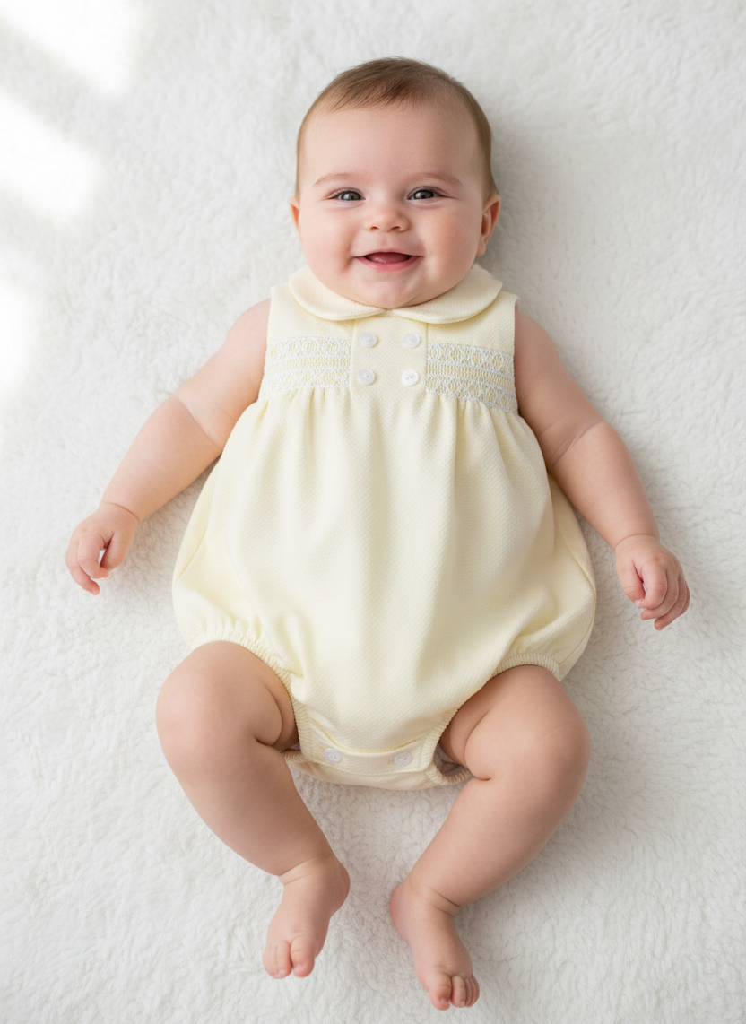 Baby Girls Smocked Romper Pink White Lemon Blue