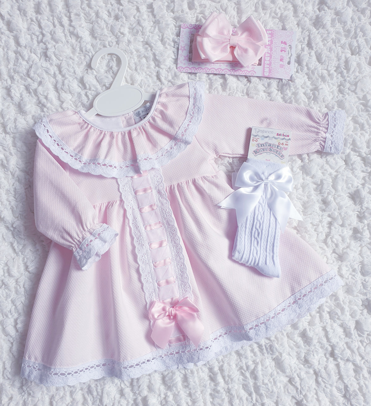 Baby Girls Pink Ribbon Slot Bow Dress