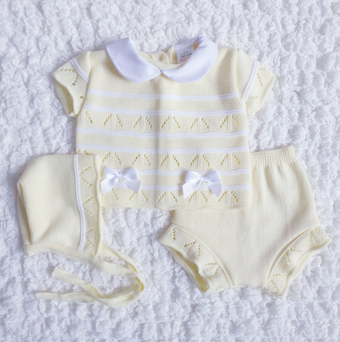 Baby Girls Lemon Spanish Knitted 3 Piece Jam Pants Set