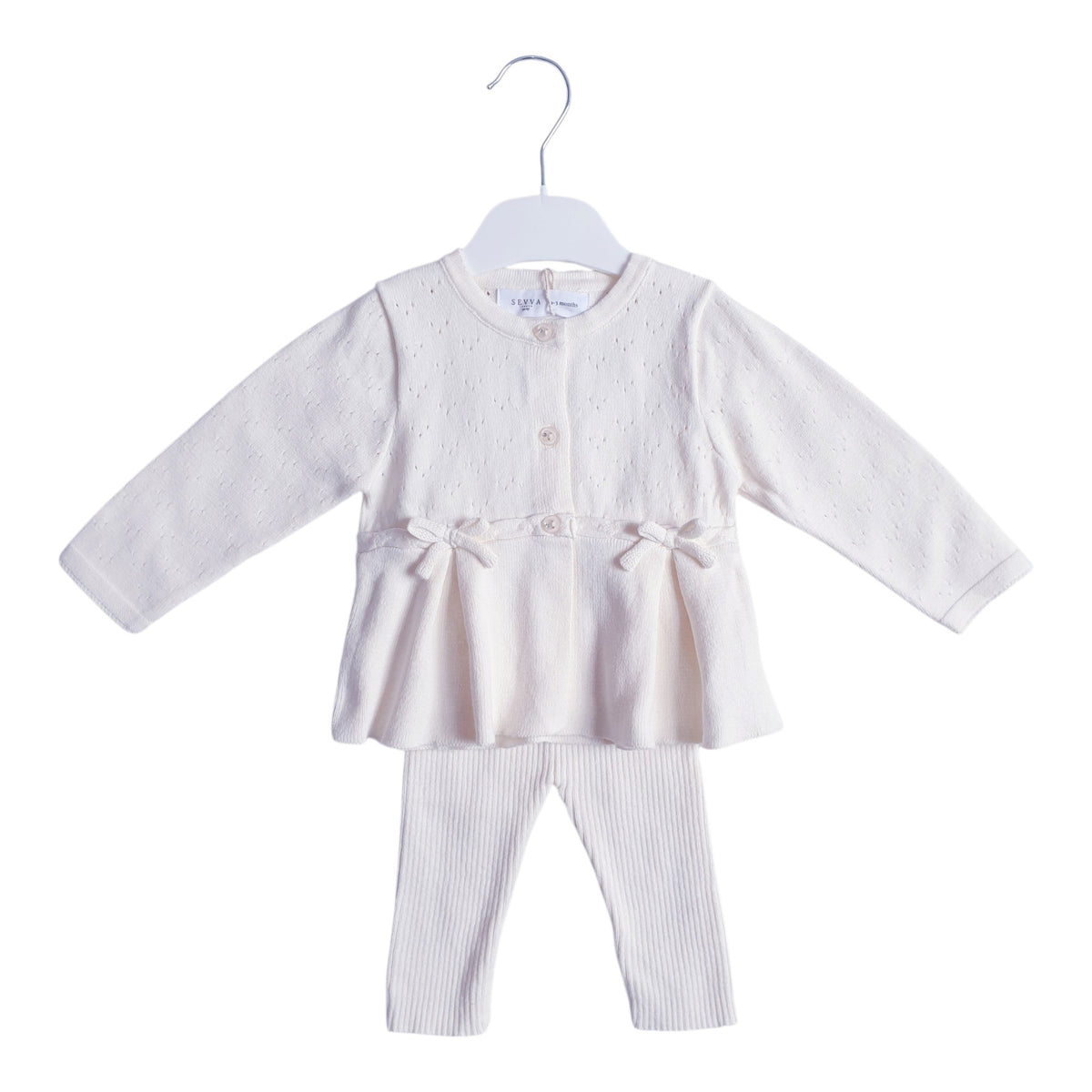 Baby Girls Cream Knitted Cardigan & Ribbed Leggings Set