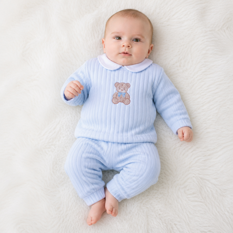 Baby Pink Blue Ribbed Teddy Set
