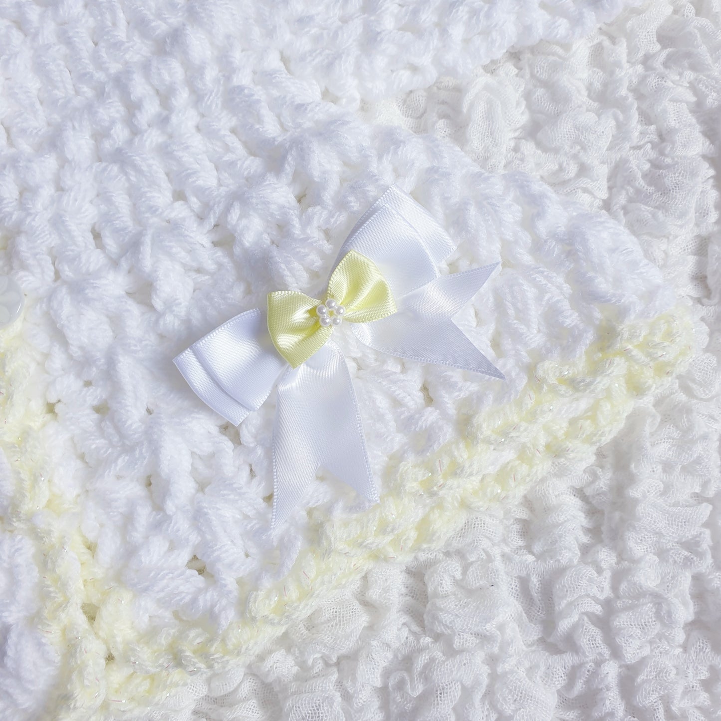 Baby Girls White/Lemon Hand Knitted Cardigan & Hat