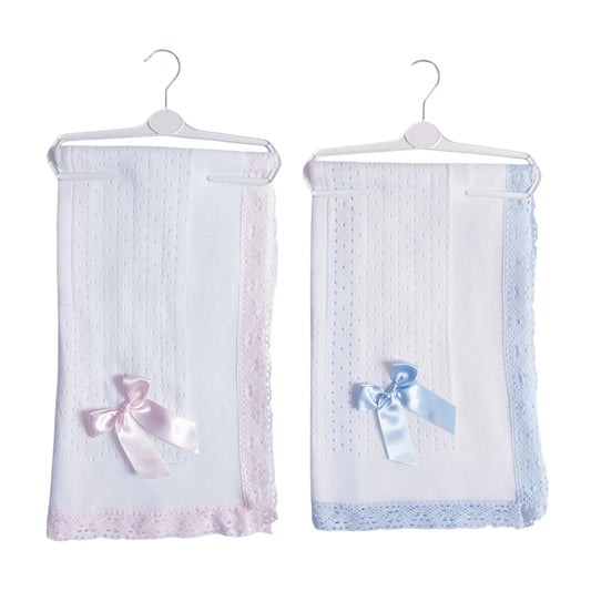 Spanish Ribbon Bow Knitted Shawl White Pink/Blue