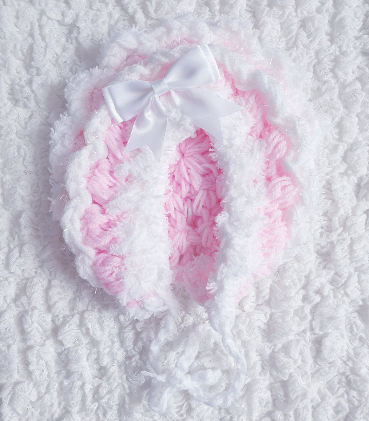 Baby Girls Pink/White Hand Knitted Cardigan & Hat Set