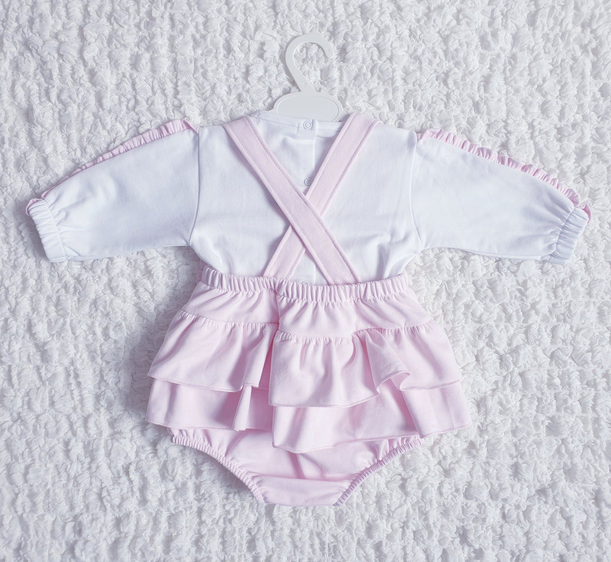 Baby Girls Pink Diamante Heart Romper Set