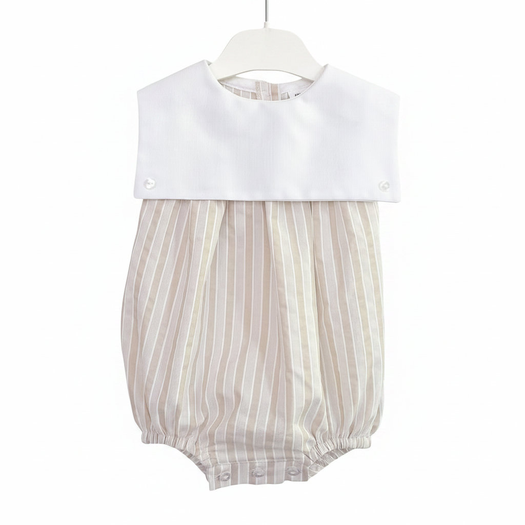 Baby Boys Striped Square Bib Romper