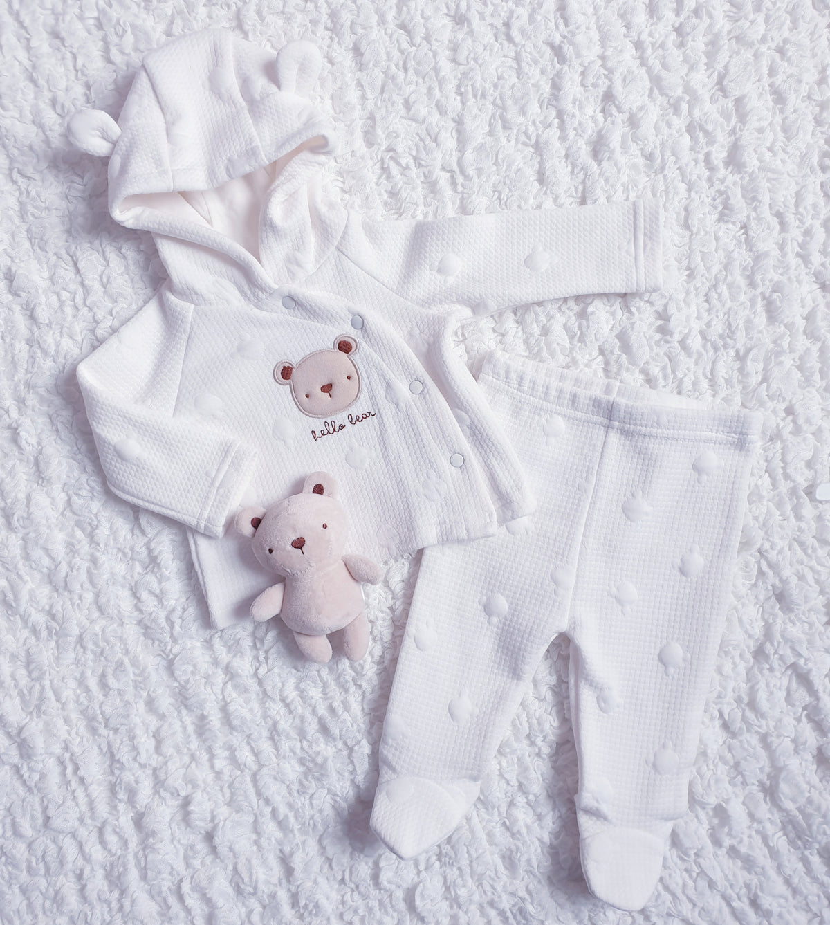 Baby White Teddy 2 Piece Outfit & Teddy