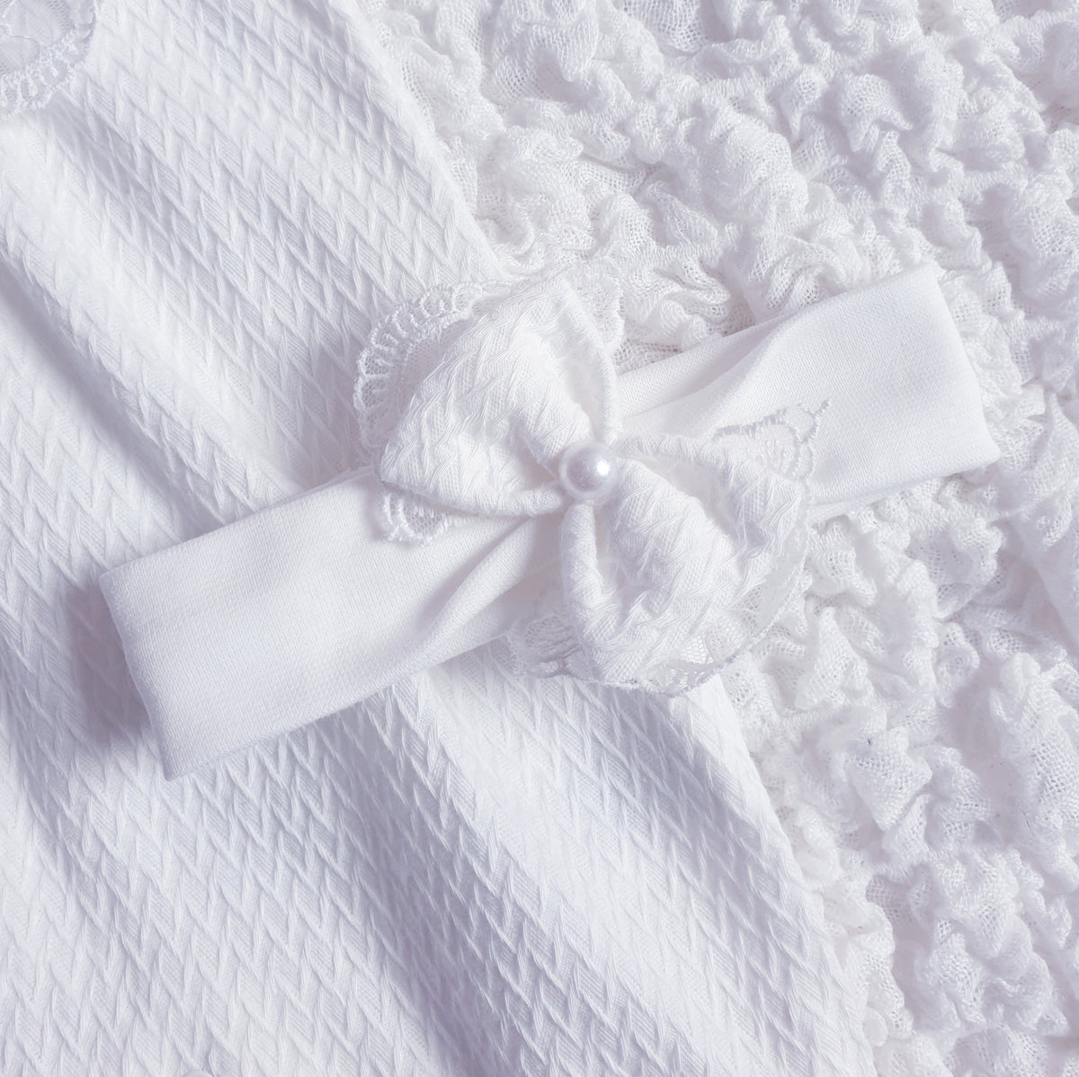 Baby Girls White Lace Bow Babygrow & Headband