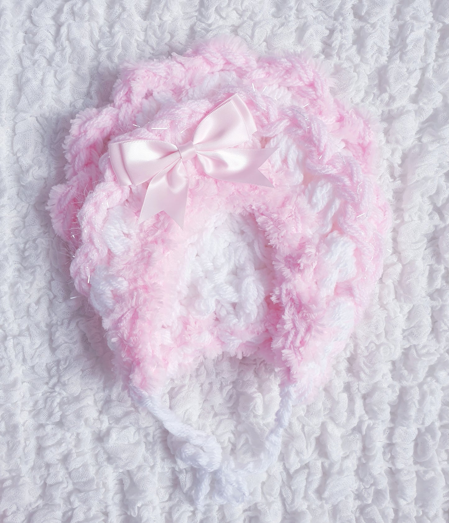 Baby Girls White/Pink Hand Knitted Cardigan & Hat