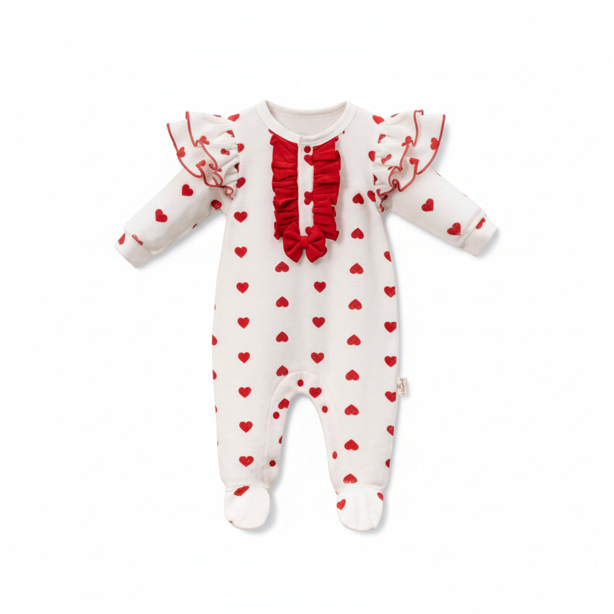 Baby Girls Red Heart Velour Babygrow