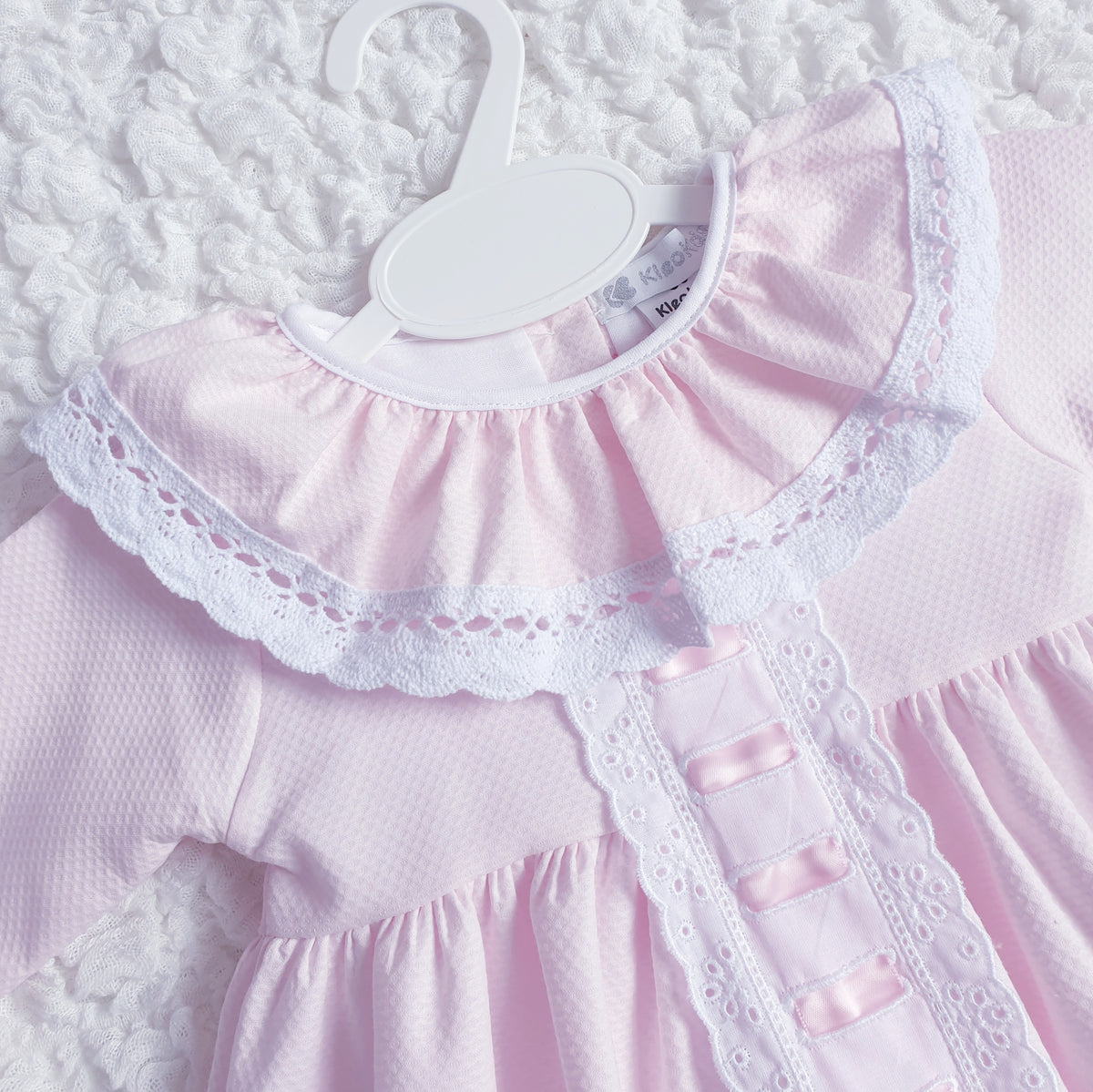 Baby Girls Pink Ribbon Slot Bow Dress