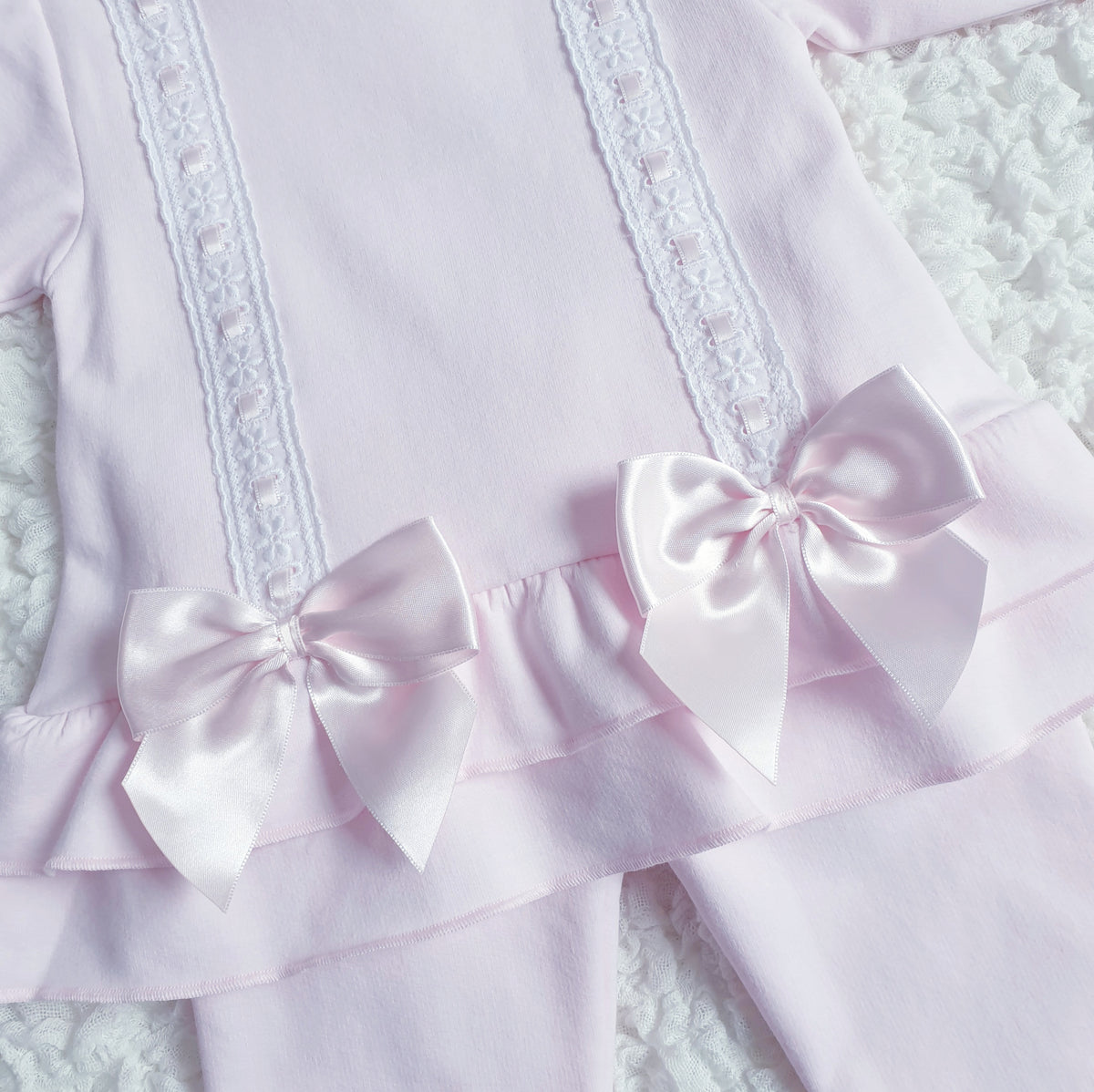 Baby Girls Pink Ribbon Slot Bow Leggings Set