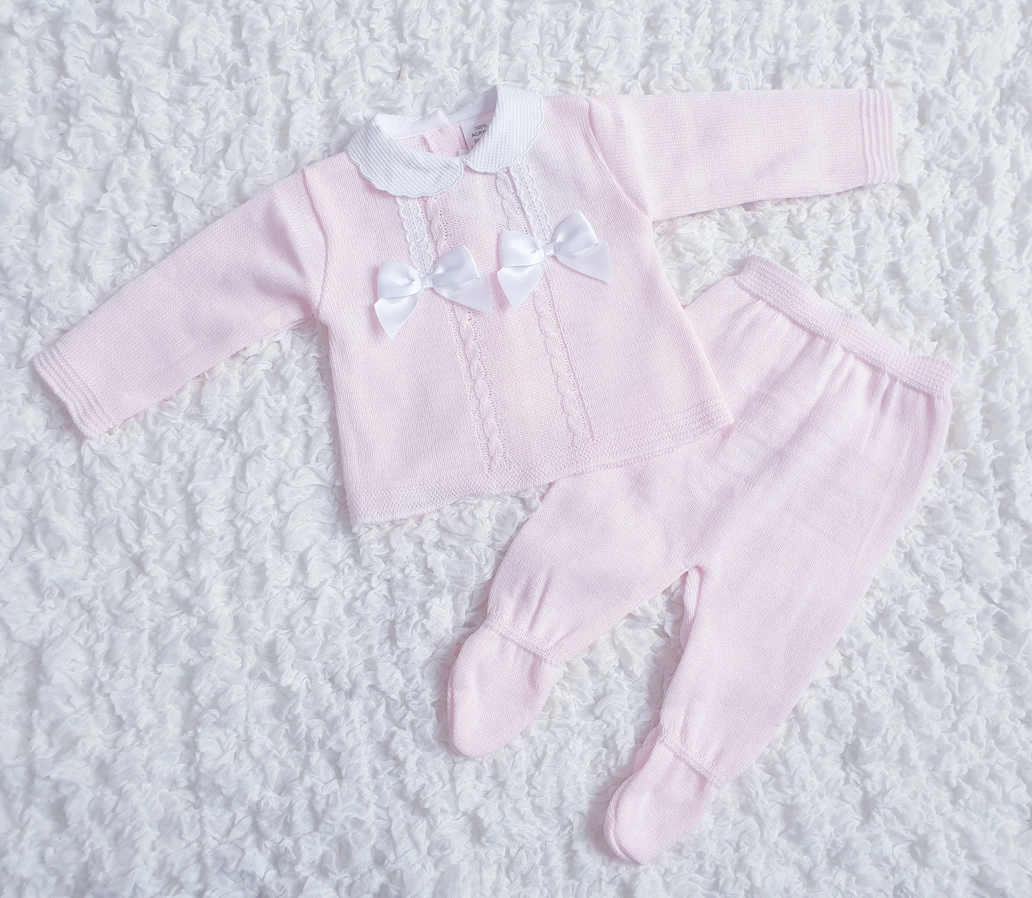 Baby Girls Pink Spanish Bows Knitted Set