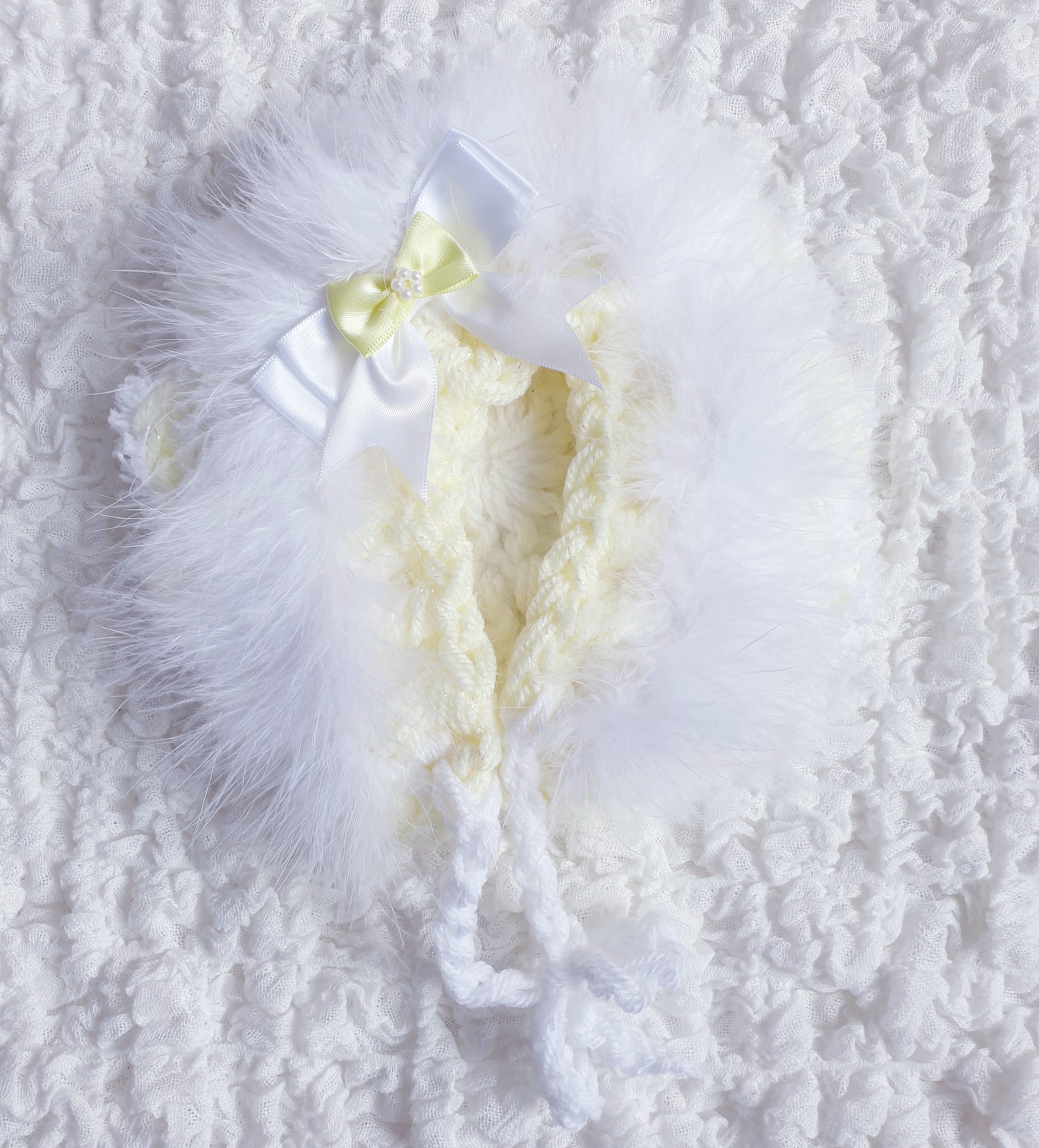 Baby Girls White/Lemon Hand Knitted Cardigan & Hat