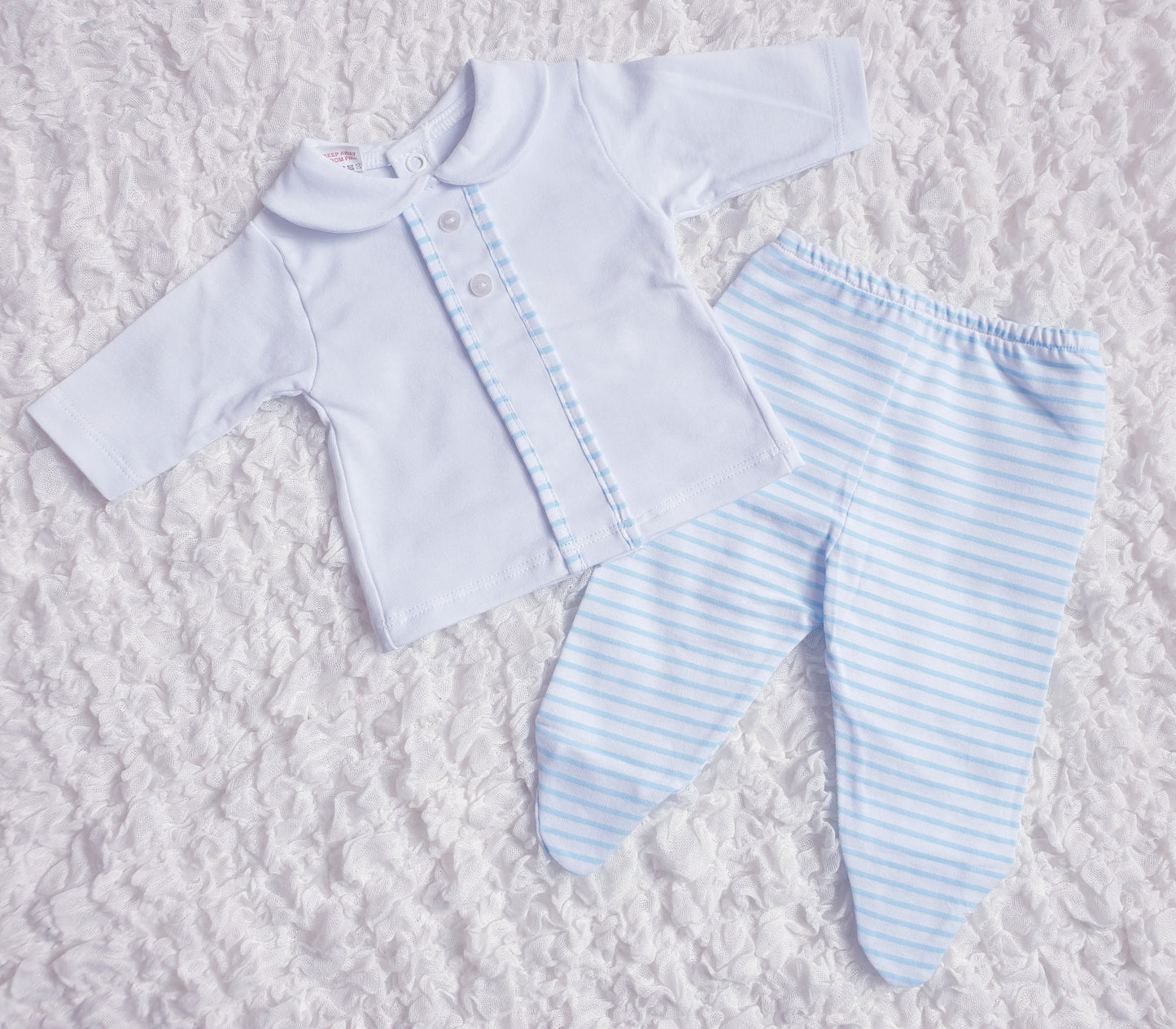 Baby Boys Blue/Beige Stripe 2 Piece Set