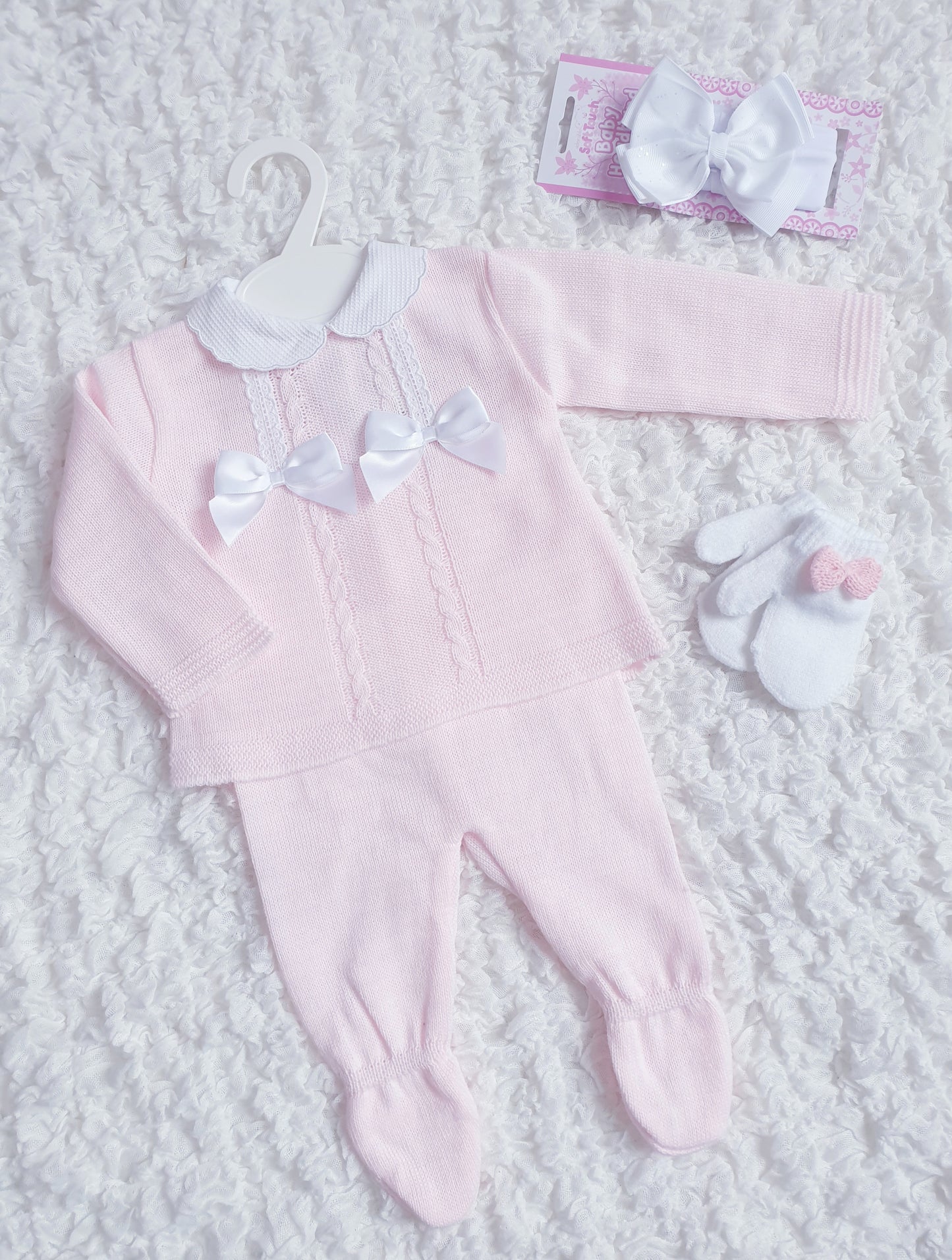 Baby Girls Pink Spanish Bows Knitted Set