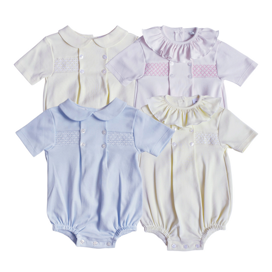 Baby Girls Boys Smocked Romper Lemon Pink Blue