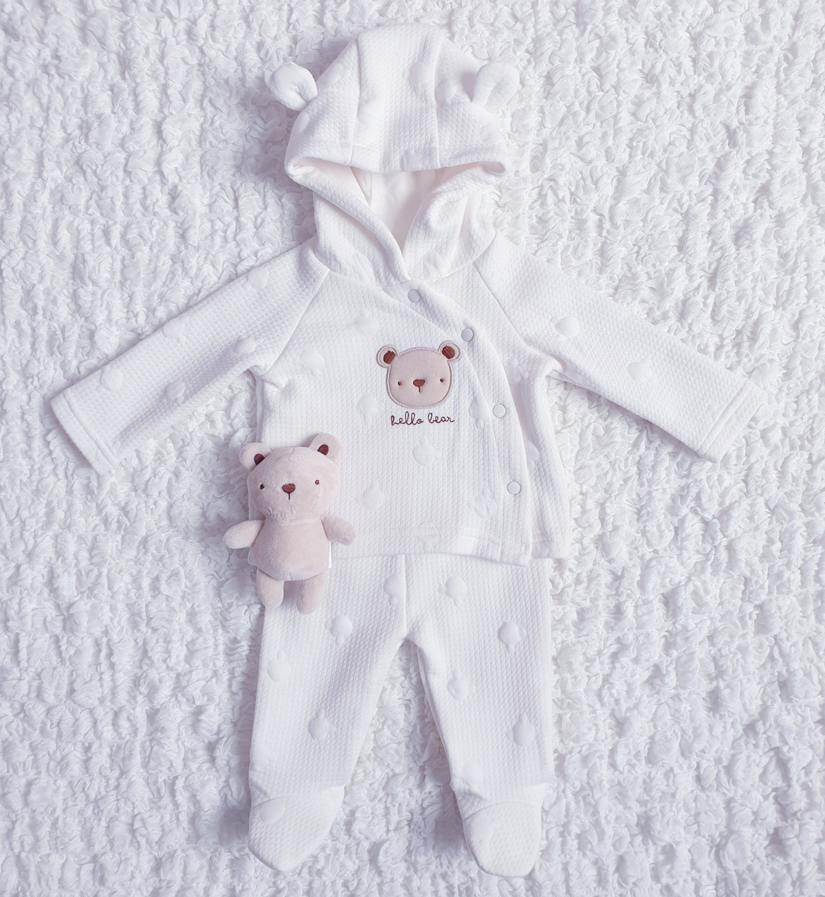 Baby White Teddy 2 Piece Outfit & Teddy