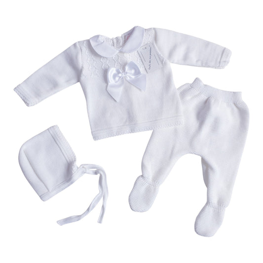 Baby Spanish White Bow Knitted Set