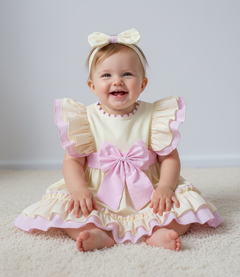 Baby Girls Lemon Pink Ruffle Dress