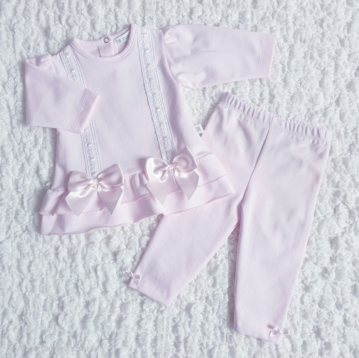 Baby Girls Pink Ribbon Slot Bow Leggings Set