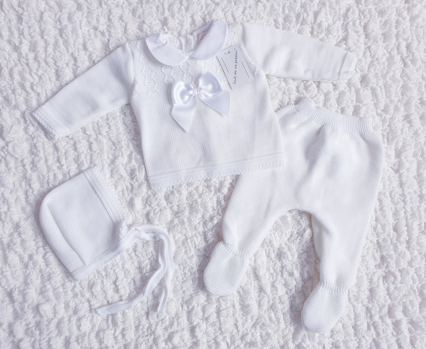 Baby Spanish White Bow Knitted Set