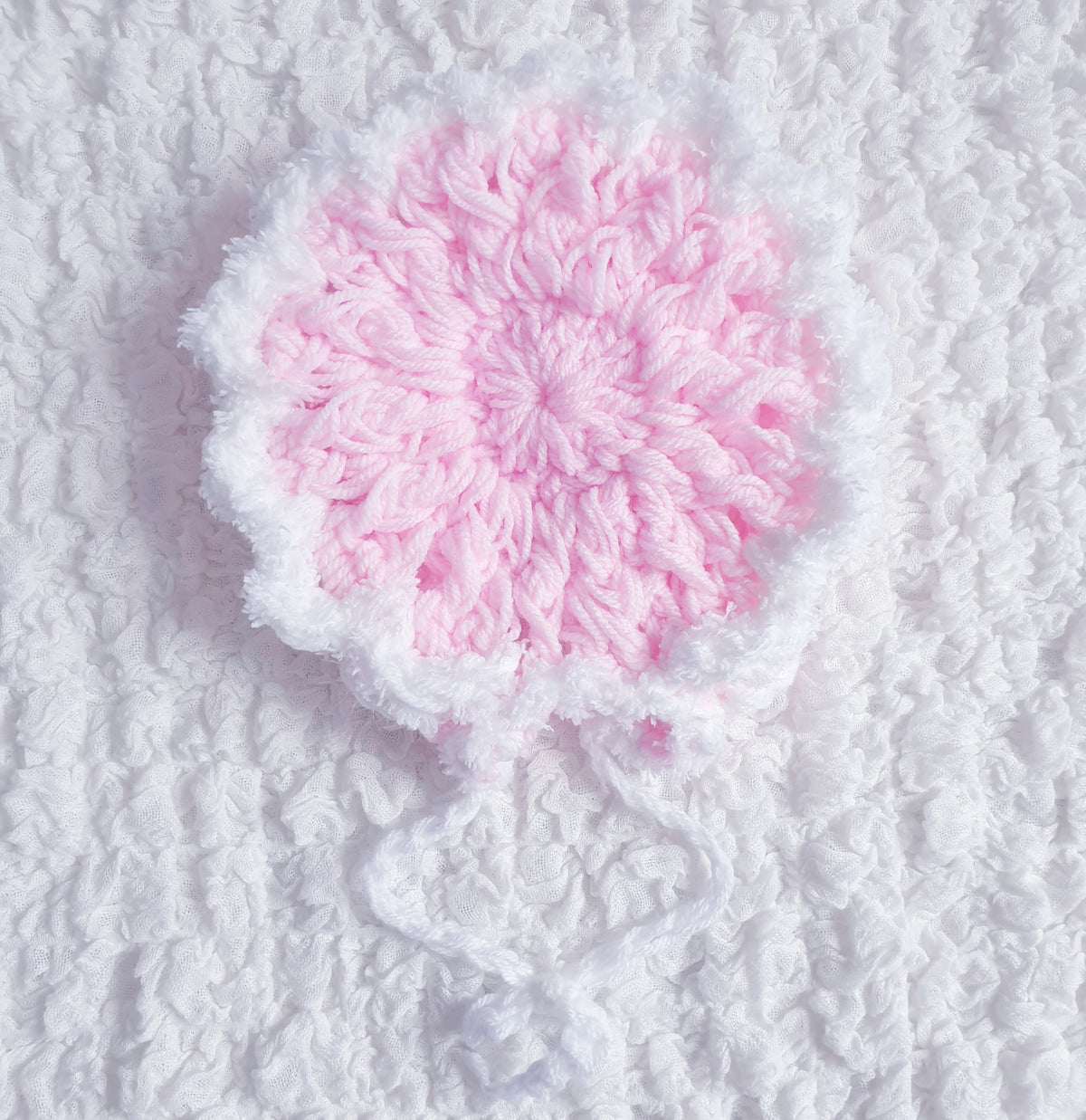 Baby Girls Pink/White Hand Knitted Cardigan & Hat Set