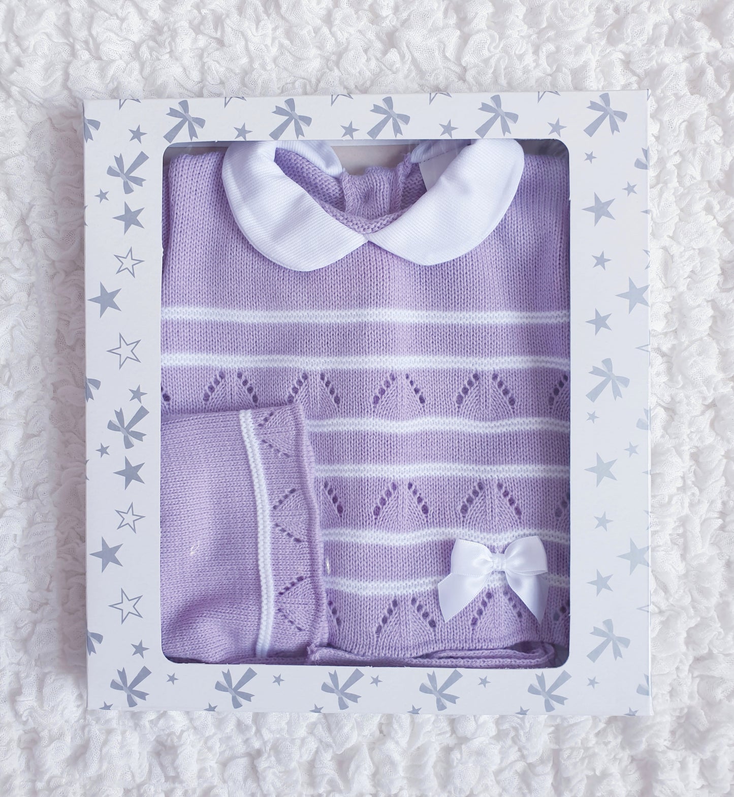 Baby Girls Lilac Spanish Knitted 3 Piece Jam Pants Set
