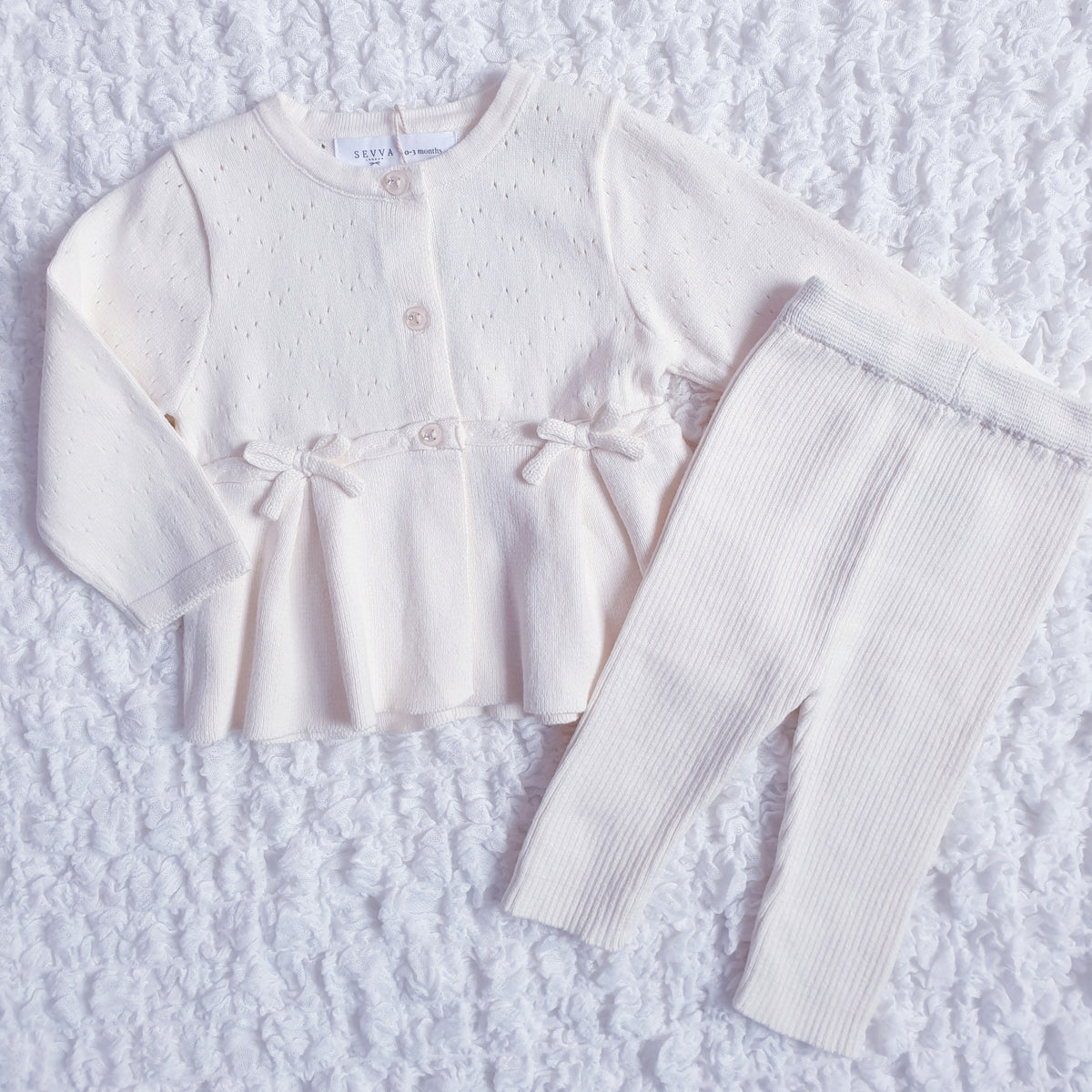 Baby Girls Cream Knitted Cardigan & Ribbed Leggings Set