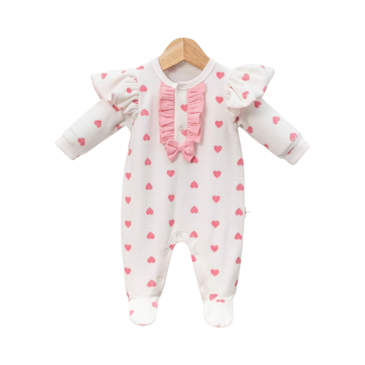 Baby Girls Pink Heart Velour Babygrow