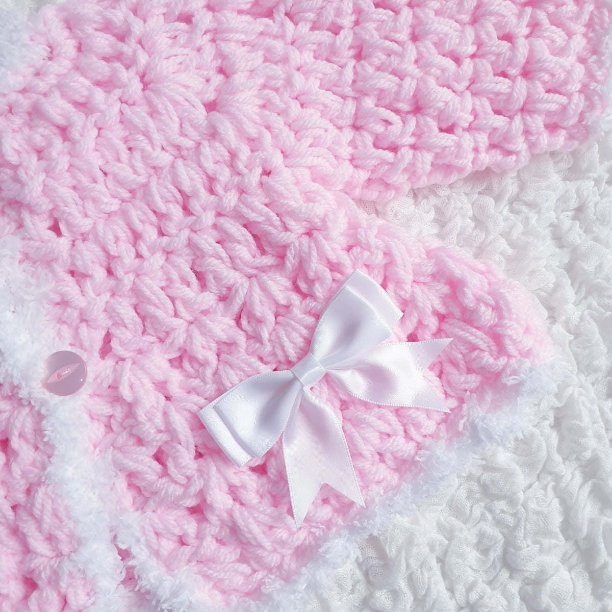 Baby Girls Pink/White Hand Knitted Cardigan & Hat Set