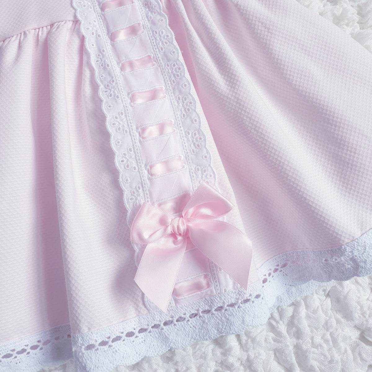 Baby Girls Pink Ribbon Slot Bow Dress