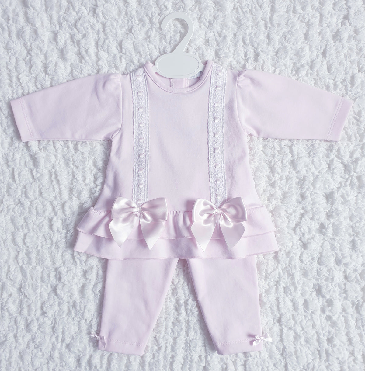 Baby Girls Pink Ribbon Slot Bow Leggings Set