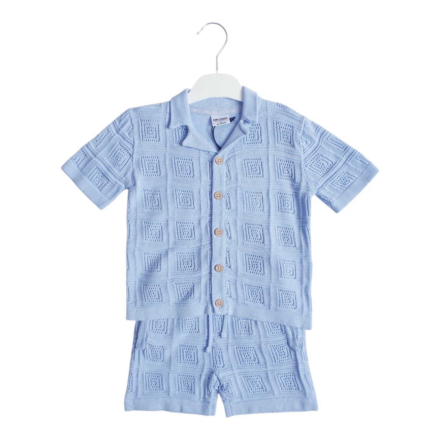 Boys Blue Knitted Shorts Set