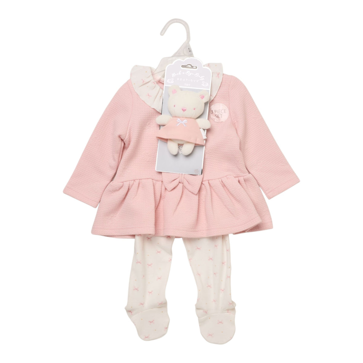 Baby Girls Pink Bow 2 Piece Outfit & Teddy