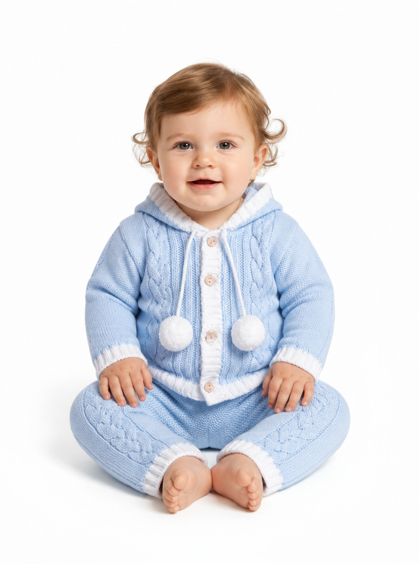 Baby Boys Blue Cable Knitted Jacket & Trouser Set