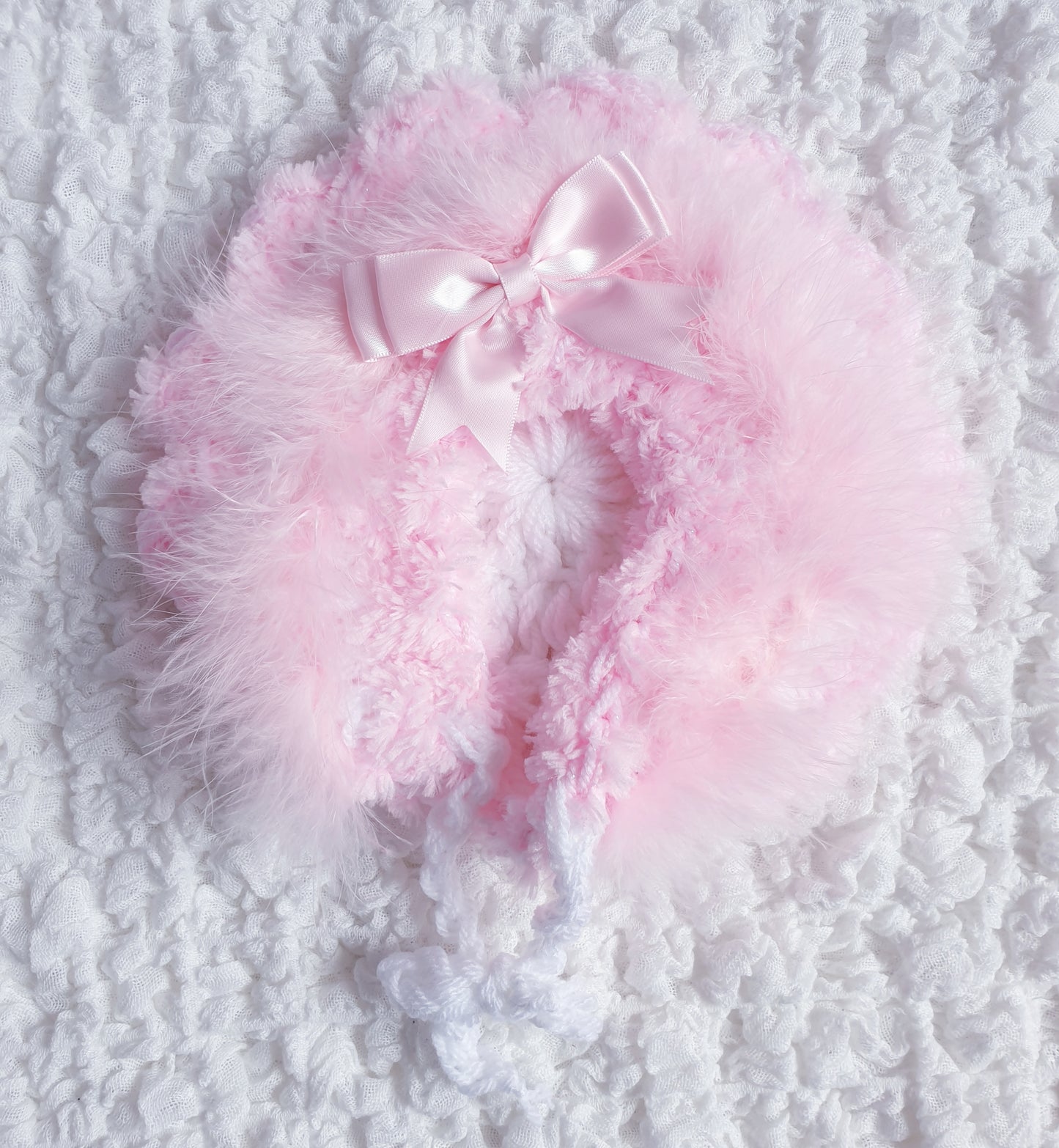 Baby Girls White/Pink Hand Knitted Cardigan & Hat